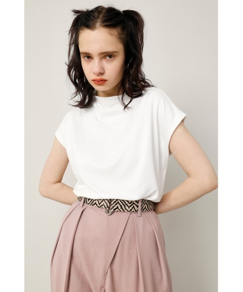 SLY(スライ)の「BOTTLE N/C SHORT SLEEVE TOPS ボトルネックショートスリーブ トップス(Tシャツ/カットソー・レディース・ホワイト/ブラック/グレー/ライム・FREE)」の2枚目の写真