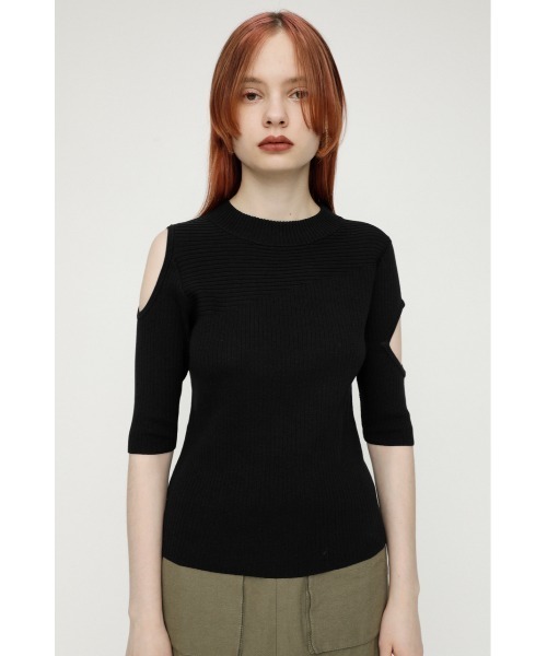 moschinoブラック ハイネック カットアウト トップス ニット　薄手 moschinoブラック ハイネック カットアウト トップス ニット