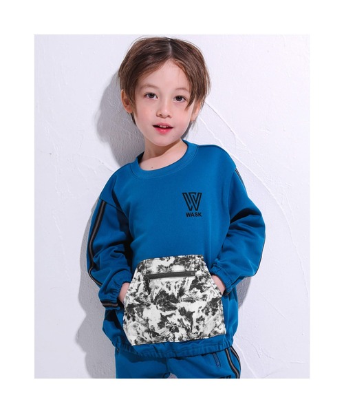 WASK（ワスク）の「WASK/サイドライン 柄ポケット ジャージ ワイド 長袖 Tシャツ (100~160cm)（ジャージ・キッズ・ブラック/ブルー・110/120/100/160/130/150/140）」の2枚目の写真