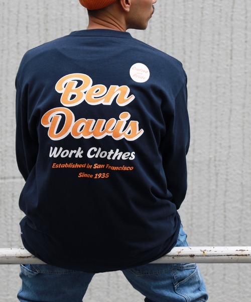 BEN DAVIS（ベンデイビス）の「【BEN DAVIS】バックロゴロンＴ（Tシャツ/カットソー・メンズ・ネイビー/ホワイト/グリーン・L/XL/M/S）」の3枚目の写真