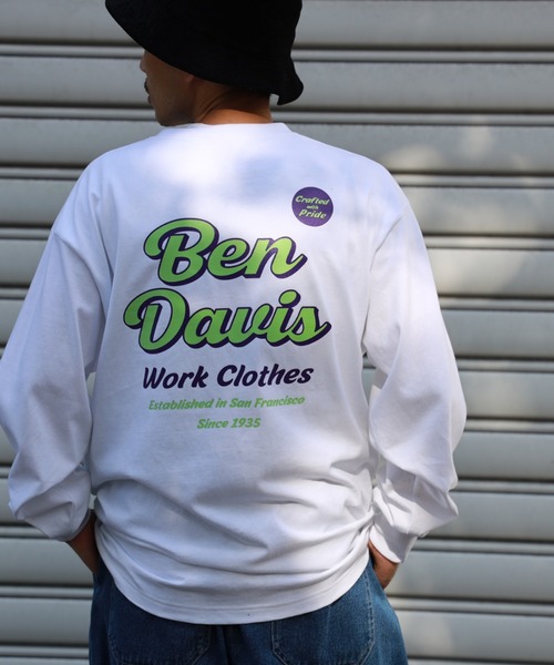 BEN DAVIS（ベンデイビス）の「【BEN DAVIS】バックロゴロンＴ（Tシャツ/カットソー・メンズ・ネイビー/ホワイト/グリーン・L/XL/M/S）」の2枚目の写真
