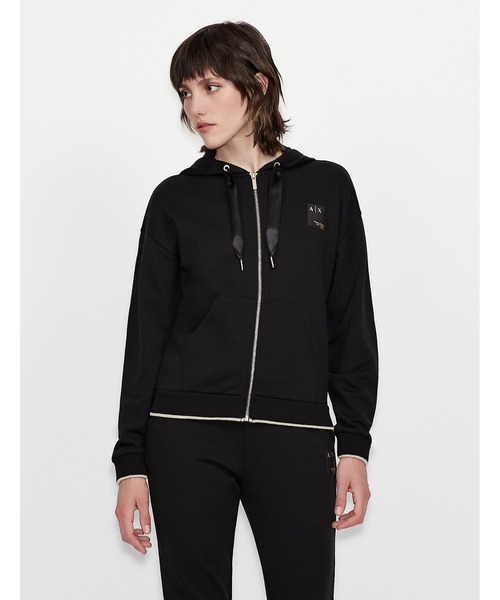 ARMANI EXCHANGE(アルマーニエクスチェンジ)の「【A|X アルマーニ エクスチェンジ】A|Xロゴパッチ ジップアップスウェットパーカ(パーカー・レディース・ブラック・SMALL/X-SMALL/MEDIUM/LARGE)」の8枚目の写真