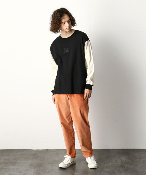 Purple&Yellow（パープルアンドイエロー）の「ロゴ刺繍＆バックプリントワイド長袖クルーネックＴシャツ（Tシャツ/カットソー・メンズ・ホワイト/ブラック/チャコール/カーキ/パープル/グレイッシュベージュ/ボルドー・SMALL/MEDIUM/LARGE）」の10枚目の写真