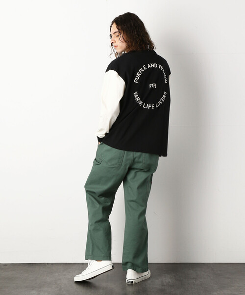 Purple&Yellow（パープルアンドイエロー）の「ロゴ刺繍＆バックプリントワイド長袖クルーネックＴシャツ（Tシャツ/カットソー・メンズ・ホワイト/ブラック/チャコール/カーキ/パープル/グレイッシュベージュ/ボルドー・SMALL/MEDIUM/LARGE）」の11枚目の写真