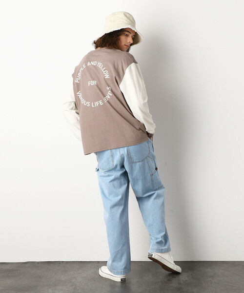 Purple&Yellow（パープルアンドイエロー）の「ロゴ刺繍＆バックプリントワイド長袖クルーネックＴシャツ（Tシャツ/カットソー・メンズ・ホワイト/ブラック/チャコール/カーキ/パープル/グレイッシュベージュ/ボルドー・SMALL/MEDIUM/LARGE）」の19枚目の写真