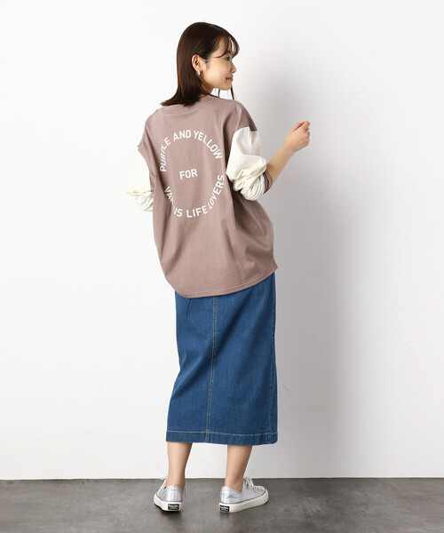 Purple&Yellow（パープルアンドイエロー）の「ロゴ刺繍＆バックプリントワイド長袖クルーネックＴシャツ（Tシャツ/カットソー・メンズ・ホワイト/ブラック/チャコール/カーキ/パープル/グレイッシュベージュ/ボルドー・SMALL/MEDIUM/LARGE）」の20枚目の写真