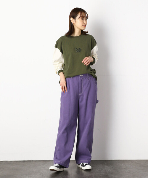 Purple&Yellow（パープルアンドイエロー）の「ロゴ刺繍＆バックプリントワイド長袖クルーネックＴシャツ（Tシャツ/カットソー・メンズ・ホワイト/ブラック/チャコール/カーキ/パープル/グレイッシュベージュ/ボルドー・SMALL/MEDIUM/LARGE）」の22枚目の写真