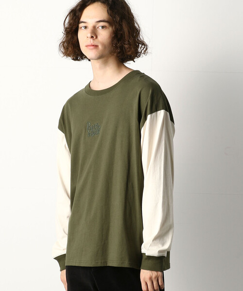 Purple&Yellow（パープルアンドイエロー）の「ロゴ刺繍＆バックプリントワイド長袖クルーネックＴシャツ（Tシャツ/カットソー・メンズ・ホワイト/ブラック/チャコール/カーキ/パープル/グレイッシュベージュ/ボルドー・SMALL/MEDIUM/LARGE）」の18枚目の写真