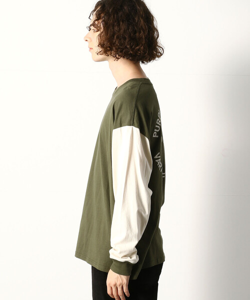 Purple&Yellow（パープルアンドイエロー）の「ロゴ刺繍＆バックプリントワイド長袖クルーネックＴシャツ（Tシャツ/カットソー・メンズ・ホワイト/ブラック/チャコール/カーキ/パープル/グレイッシュベージュ/ボルドー・SMALL/MEDIUM/LARGE）」の17枚目の写真