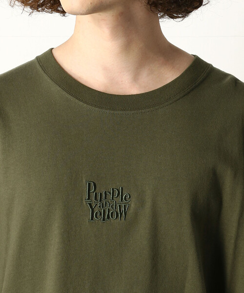 Purple&Yellow（パープルアンドイエロー）の「ロゴ刺繍＆バックプリントワイド長袖クルーネックＴシャツ（Tシャツ/カットソー・メンズ・ホワイト/ブラック/チャコール/カーキ/パープル/グレイッシュベージュ/ボルドー・SMALL/MEDIUM/LARGE）」の15枚目の写真