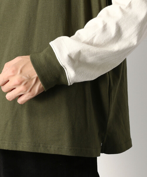 Purple&Yellow（パープルアンドイエロー）の「ロゴ刺繍＆バックプリントワイド長袖クルーネックＴシャツ（Tシャツ/カットソー・メンズ・ホワイト/ブラック/チャコール/カーキ/パープル/グレイッシュベージュ/ボルドー・SMALL/MEDIUM/LARGE）」の14枚目の写真