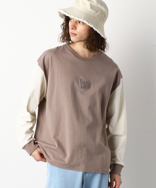 Purple&Yellow（パープルアンドイエロー）の「ロゴ刺繍＆バックプリントワイド長袖クルーネックＴシャツ（Tシャツ/カットソー・メンズ・ホワイト/ブラック/チャコール/カーキ/パープル/グレイッシュベージュ/ボルドー・SMALL/MEDIUM/LARGE）」の5枚目の写真
