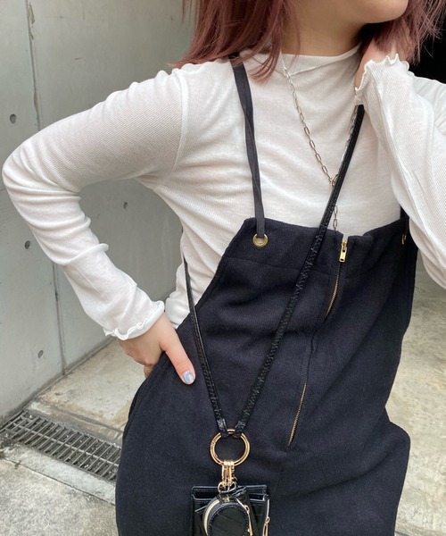 DouDou（ドゥドゥ）の「ニットソーサロペット（サロペット/オーバーオール・レディース・ブラック/グレイッシュベージュ・FREE）」の18枚目の写真