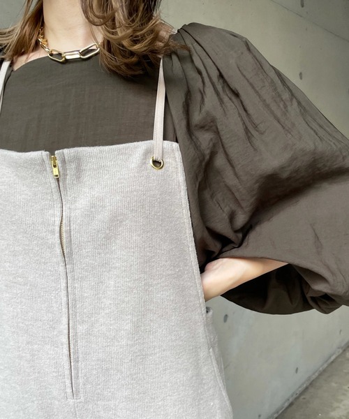 DouDou（ドゥドゥ）の「ニットソーサロペット（サロペット/オーバーオール・レディース・ブラック/グレイッシュベージュ・FREE）」の5枚目の写真