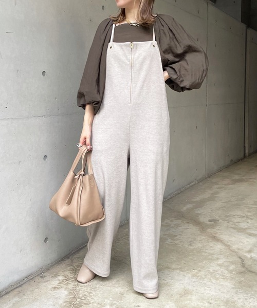 DouDou（ドゥドゥ）の「ニットソーサロペット（サロペット/オーバーオール・レディース・ブラック/グレイッシュベージュ・FREE）」の6枚目の写真