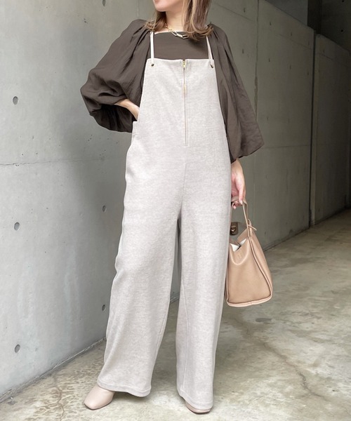 DouDou（ドゥドゥ）の「ニットソーサロペット（サロペット/オーバーオール・レディース・ブラック/グレイッシュベージュ・FREE）」の7枚目の写真