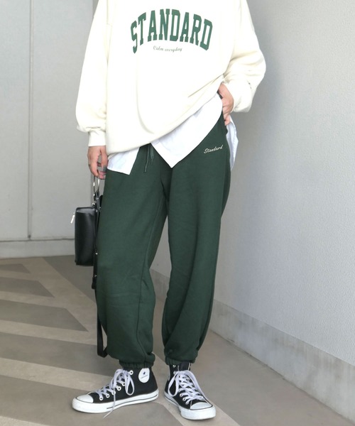 CORNERS(コーナーズ)の「裏起毛ロゴ刺繍リラックスジョガーパンツ(スウェットパンツ・レディース・グリーン/杢グレー/スミクロ・FREE)」の4枚目の写真