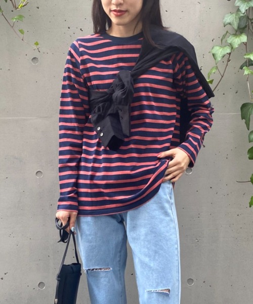 AS KNOW AS PINKY（アズノゥアズピンキー）の「カラーチョイスロンＴ（Tシャツ/カットソー・レディース・オフホワイト/ブラック/チャコールグレー/ブラウン/グリーン/ピンク/ホワイト×ブラック/ブラウン系/ネイビー系・FREE）」の8枚目の写真