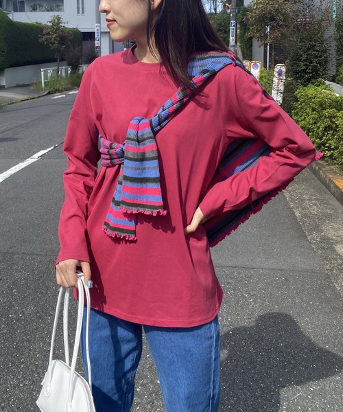 AS KNOW AS PINKY（アズノゥアズピンキー）の「カラーチョイスロンＴ（Tシャツ/カットソー・レディース・オフホワイト/ブラック/チャコールグレー/ブラウン/グリーン/ピンク/ホワイト×ブラック/ブラウン系/ネイビー系・FREE）」の9枚目の写真