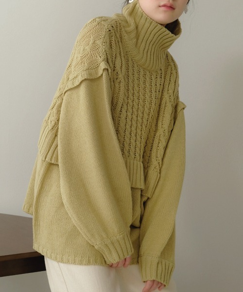 Bab(バブ)の「【WEB限定】レイヤード風ニットトップス(ニット/セーター・レディース・アイボリー/モカ/ライトグリーン・FREE)」の3枚目の写真