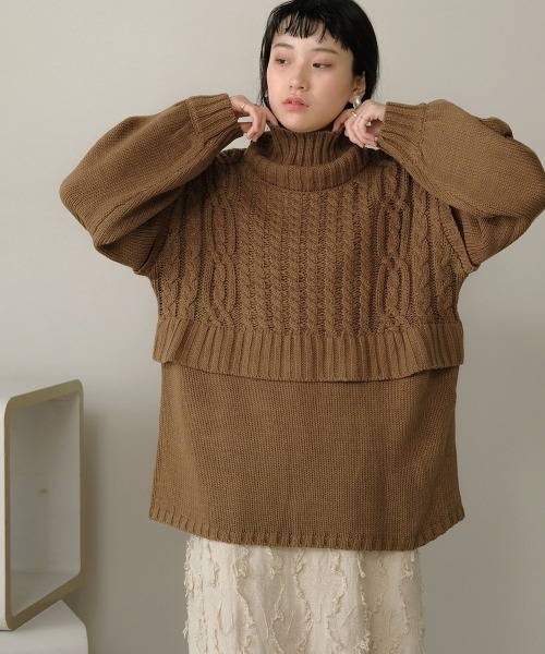 Bab(バブ)の「【WEB限定】レイヤード風ニットトップス(ニット/セーター・レディース・アイボリー/モカ/ライトグリーン・FREE)」の1枚目の写真