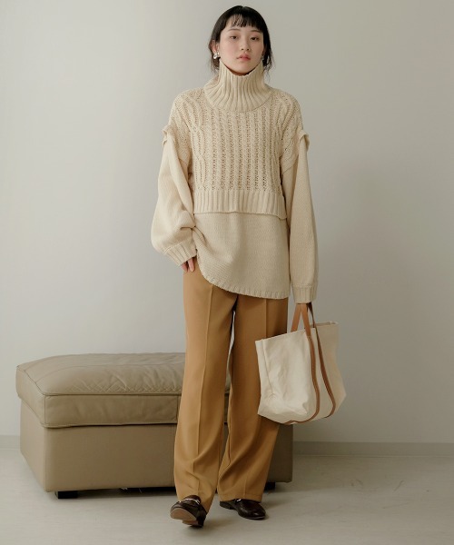 Bab(バブ)の「【WEB限定】レイヤード風ニットトップス(ニット/セーター・レディース・アイボリー/モカ/ライトグリーン・FREE)」の20枚目の写真