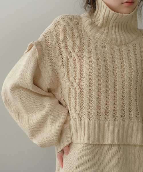 Bab(バブ)の「【WEB限定】レイヤード風ニットトップス(ニット/セーター・レディース・アイボリー/モカ/ライトグリーン・FREE)」の14枚目の写真