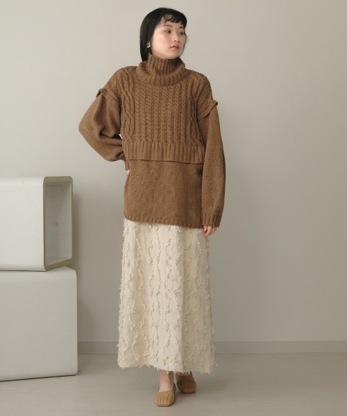 Bab(バブ)の「【WEB限定】レイヤード風ニットトップス(ニット/セーター・レディース・アイボリー/モカ/ライトグリーン・FREE)」の16枚目の写真