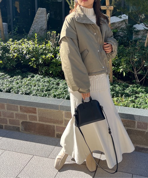 StyleSea（スタイルシー）の「スタンドカラー中綿ショートブルゾン（ダウンジャケット/コート・レディース・アイボリー/ベージュ/カーキ/ブラック・FREE）」の6枚目の写真