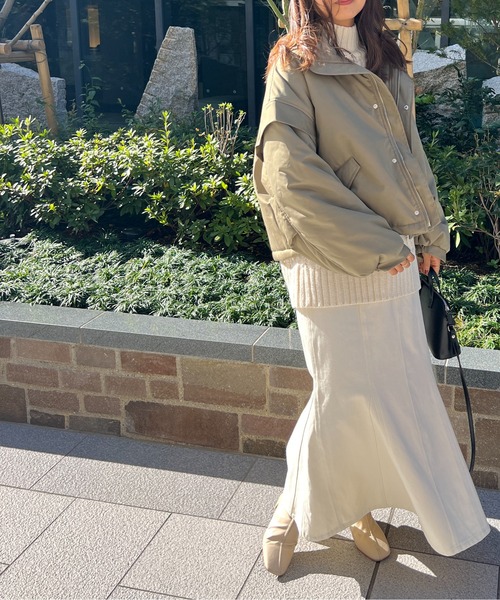 StyleSea（スタイルシー）の「スタンドカラー中綿ショートブルゾン（ダウンジャケット/コート・レディース・アイボリー/ベージュ/カーキ/ブラック・FREE）」の10枚目の写真