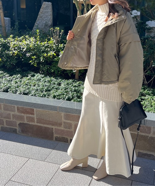 StyleSea（スタイルシー）の「スタンドカラー中綿ショートブルゾン（ダウンジャケット/コート・レディース・アイボリー/ベージュ/カーキ/ブラック・FREE）」の14枚目の写真