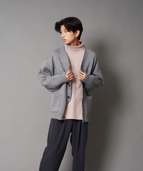 UNIIT(ユニット)の「【UNIIT/ユニット】ダメージニットルーズビッグシルエットカーディガン(カーディガン/ボレロ・メンズ・ダークグリーン/ベージュ/グリーン/杢グレー・SMALL/MEDIUM/LARGE)」の2枚目の写真