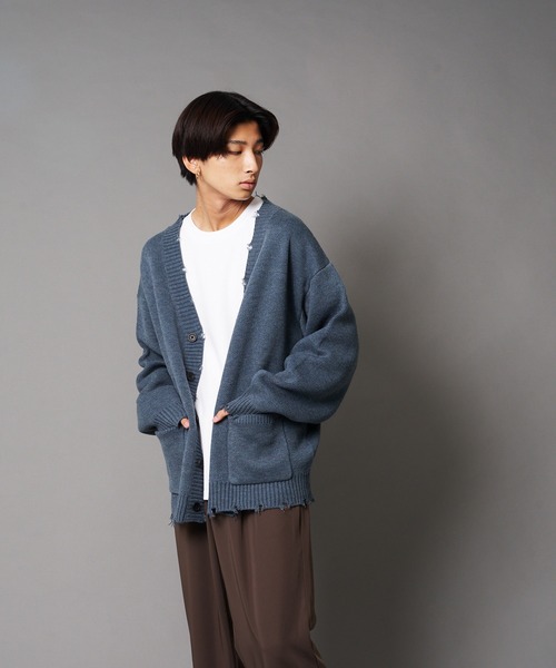 UNIIT(ユニット)の「【UNIIT/ユニット】ダメージニットルーズビッグシルエットカーディガン(カーディガン/ボレロ・メンズ・ダークグリーン/ベージュ/グリーン/杢グレー・SMALL/MEDIUM/LARGE)」の1枚目の写真