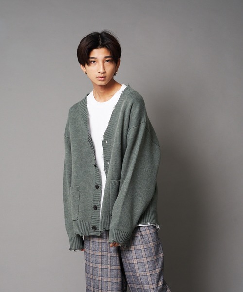 UNIIT(ユニット)の「【UNIIT/ユニット】ダメージニットルーズビッグシルエットカーディガン(カーディガン/ボレロ・メンズ・ダークグリーン/ベージュ/グリーン/杢グレー・SMALL/MEDIUM/LARGE)」の11枚目の写真