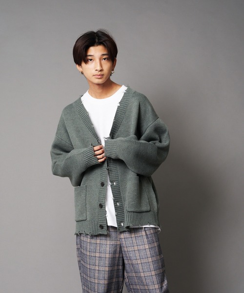 UNIIT(ユニット)の「【UNIIT/ユニット】ダメージニットルーズビッグシルエットカーディガン(カーディガン/ボレロ・メンズ・ダークグリーン/ベージュ/グリーン/杢グレー・SMALL/MEDIUM/LARGE)」の14枚目の写真