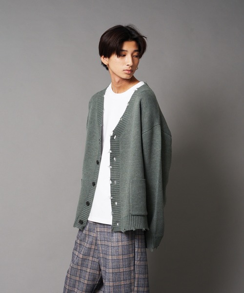 UNIIT(ユニット)の「【UNIIT/ユニット】ダメージニットルーズビッグシルエットカーディガン(カーディガン/ボレロ・メンズ・ダークグリーン/ベージュ/グリーン/杢グレー・SMALL/MEDIUM/LARGE)」の15枚目の写真