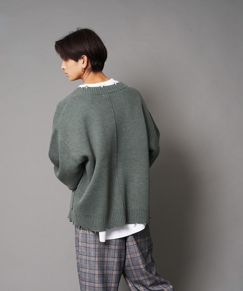 UNIIT(ユニット)の「【UNIIT/ユニット】ダメージニットルーズビッグシルエットカーディガン(カーディガン/ボレロ・メンズ・ダークグリーン/ベージュ/グリーン/杢グレー・SMALL/MEDIUM/LARGE)」の17枚目の写真