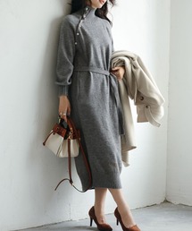 SAISON DE PAPILLON | 斜めボタンデザインハイネックコクーンニットワンピース(ワンピース)