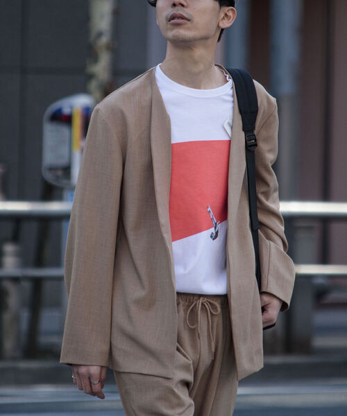 GLOSTER（グロスター）の「【GLOSTER/グロスター】ノーカラージャケット＆イージーパンツ セットアップ【ジャケット＋パンツの2点セット】（セットアップ・メンズ・ブラック/ベージュ/ネイビー・MEDIUM/LARGE）」の5枚目の写真