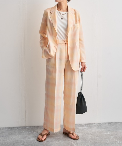 audrey and john wad(オードリーアンドジョンワッド)の「シアーオンブレーチェックセンタープレスワイドパンツ(その他パンツ・レディース・オレンジ/グレイッシュベージュ・S/M)」の7枚目の写真