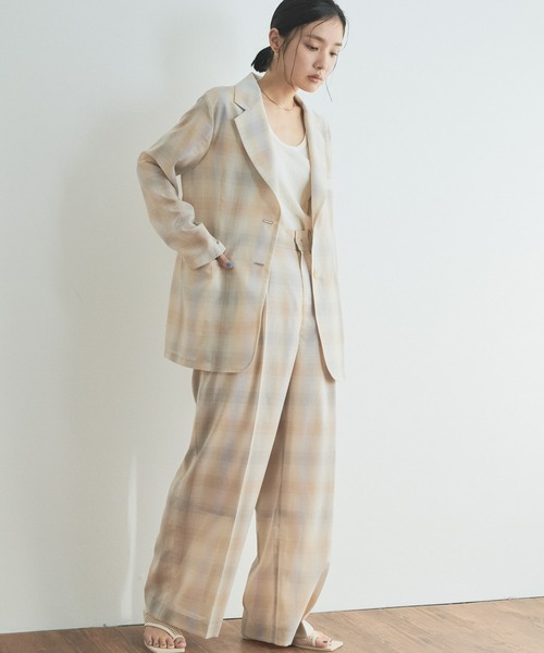 audrey and john wad(オードリーアンドジョンワッド)の「シアーオンブレーチェックセンタープレスワイドパンツ(その他パンツ・レディース・オレンジ/グレイッシュベージュ・S/M)」の11枚目の写真