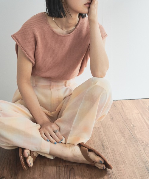 audrey and john wad(オードリーアンドジョンワッド)の「シアーオンブレーチェックセンタープレスワイドパンツ(その他パンツ・レディース・オレンジ/グレイッシュベージュ・S/M)」の17枚目の写真