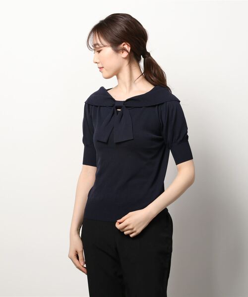 ASTORIA ODIER（アストリアオディール）の「ショールカラーリボンプルオーバー（ニット/セーター・レディース・ホワイト/ベージュ/ネイビー/ミント/マジェンタ/ラベンダー/チャコールグレー/グレイッシュベージュ・MEDIUM）」の6枚目の写真