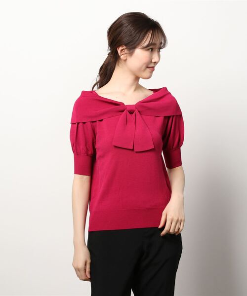 ASTORIA ODIER（アストリアオディール）の「ショールカラーリボンプルオーバー（ニット/セーター・レディース・ホワイト/ベージュ/ネイビー/ミント/マジェンタ/ラベンダー/チャコールグレー/グレイッシュベージュ・MEDIUM）」の8枚目の写真