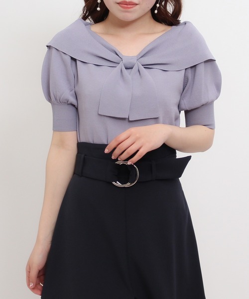 ASTORIA ODIER（アストリアオディール）の「ショールカラーリボンプルオーバー（ニット/セーター・レディース・ホワイト/ベージュ/ネイビー/ミント/マジェンタ/ラベンダー/チャコールグレー/グレイッシュベージュ・MEDIUM）」の7枚目の写真