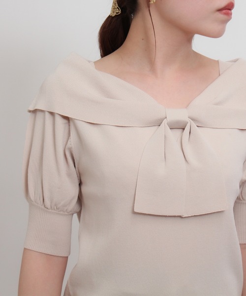 ASTORIA ODIER（アストリアオディール）の「ショールカラーリボンプルオーバー（ニット/セーター・レディース・ホワイト/ベージュ/ネイビー/ミント/マジェンタ/ラベンダー/チャコールグレー/グレイッシュベージュ・MEDIUM）」の15枚目の写真