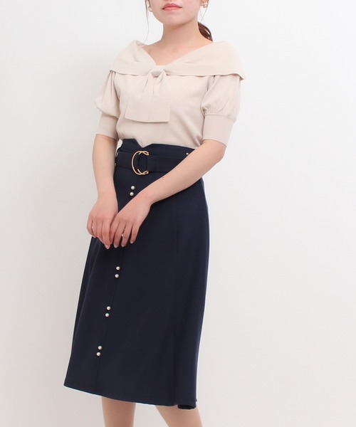 ASTORIA ODIER（アストリアオディール）の「ショールカラーリボンプルオーバー（ニット/セーター・レディース・ホワイト/ベージュ/ネイビー/ミント/マジェンタ/ラベンダー/チャコールグレー/グレイッシュベージュ・MEDIUM）」の21枚目の写真