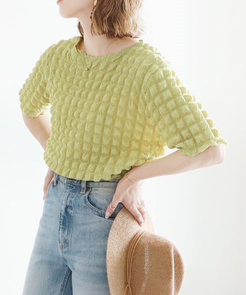 reca（レカ）の「ポコポコトップス（シャツ/ブラウス・レディース・ブラック/イエロー×グリーン/アイボリー・FREE）」の3枚目の写真