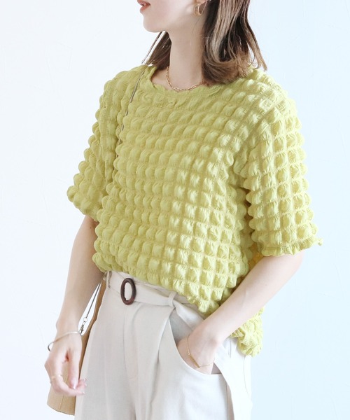 reca（レカ）の「ポコポコトップス（シャツ/ブラウス・レディース・ブラック/イエロー×グリーン/アイボリー・FREE）」の9枚目の写真