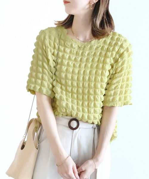 reca（レカ）の「ポコポコトップス（シャツ/ブラウス・レディース・ブラック/イエロー×グリーン/アイボリー・FREE）」の11枚目の写真